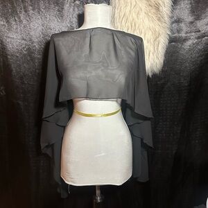 Black Layered Chiffon Cape Blouse | Sheer Elegant Statement Top